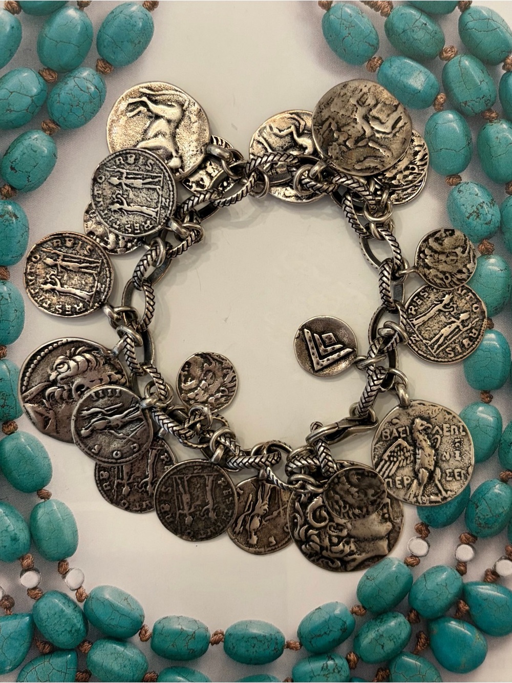 Rare Vintage Silpada Sterling Silver Roman Coin Cha-Cha Bracelet B1624
